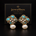 Turquoise Blue & Pearl Statement Drop Earrings
