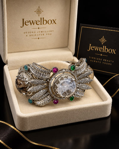 Luxury silver-tone crystal cuff bracelet with colourful stone accents