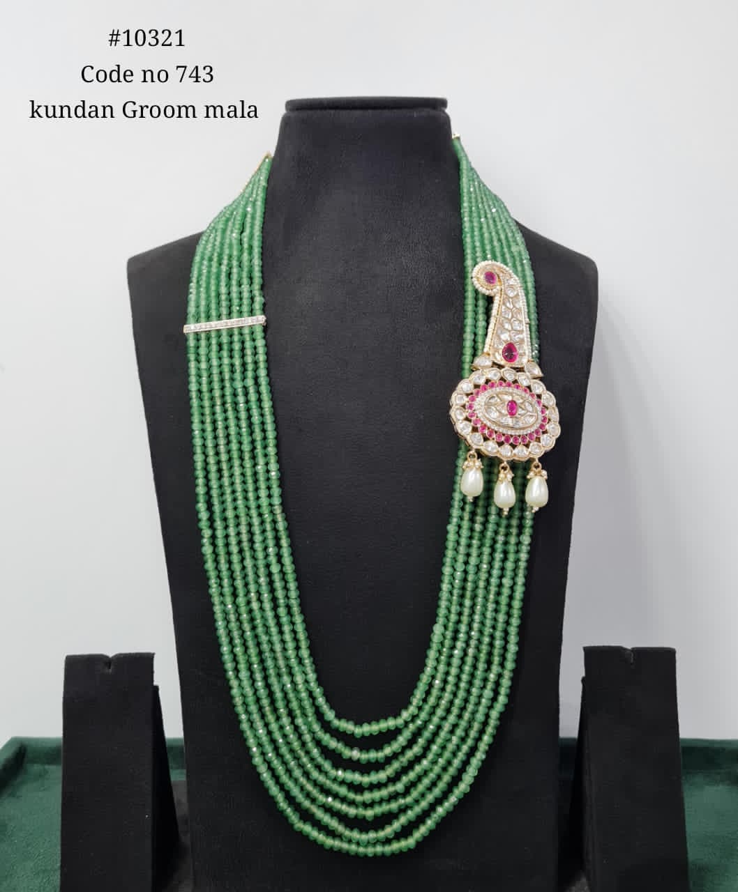 Kundan Groom Mala | Green Beaded Dulha Mala for Weddings