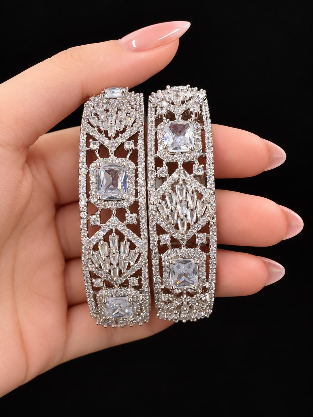 Silver Crystal Bangles – Elegant Statement Bracelet Set
