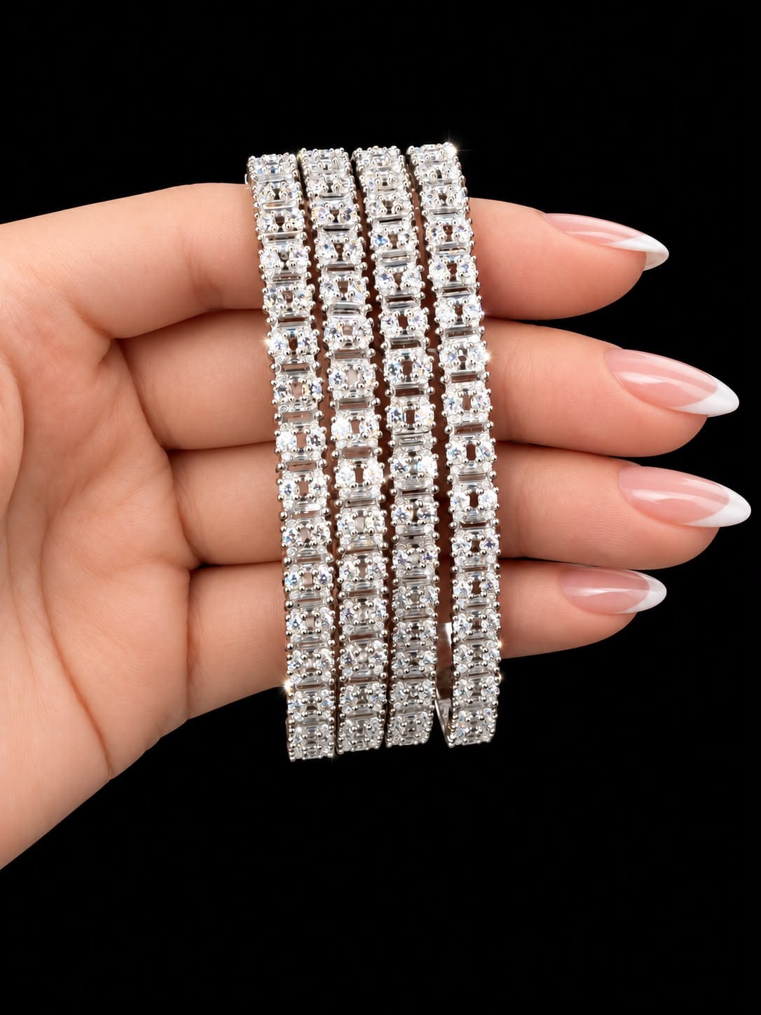 Silver Crystal Bangles – Elegant Statement Bracelet Set