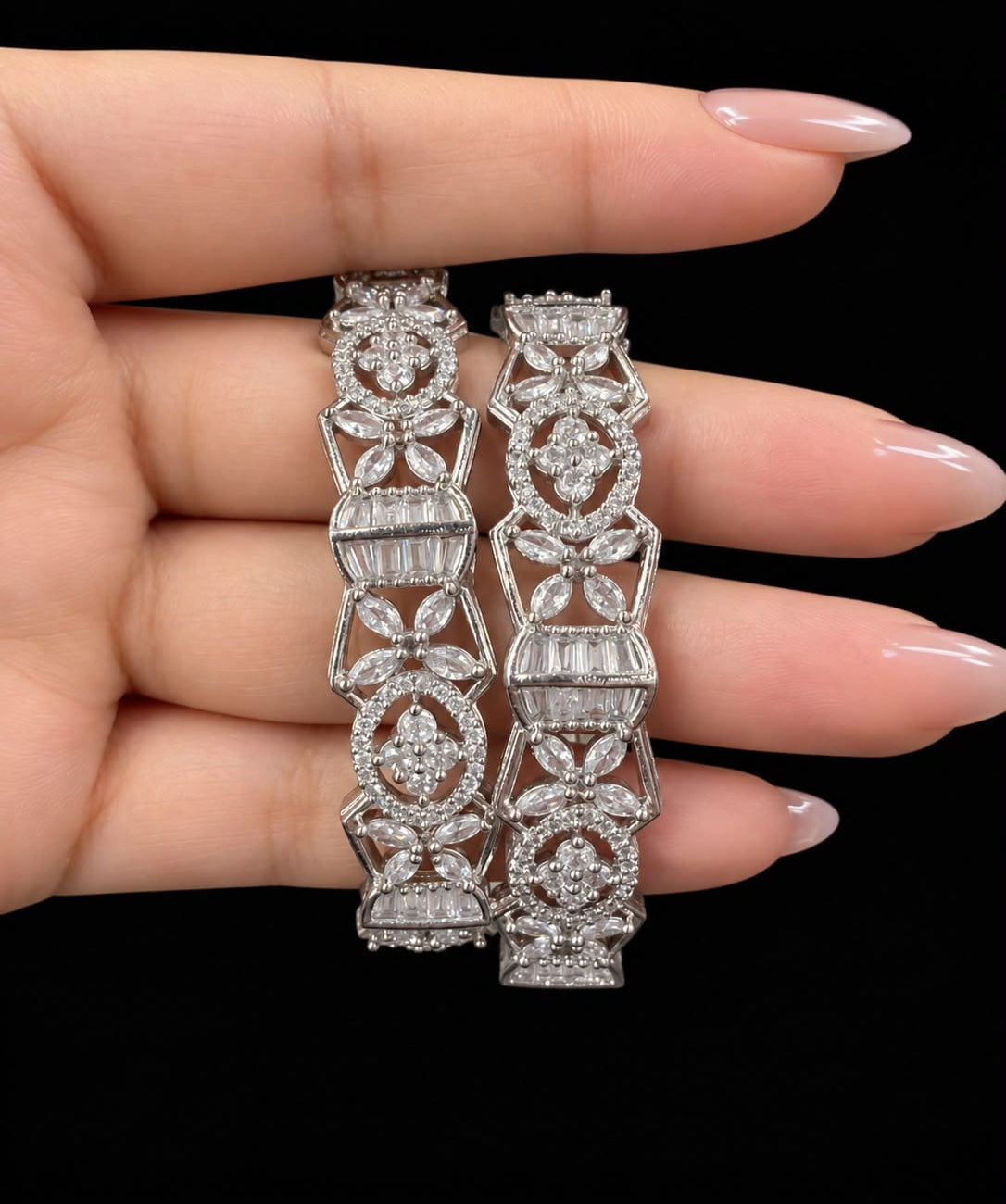 Silver Crystal Bangles – Elegant Statement Bracelet Set