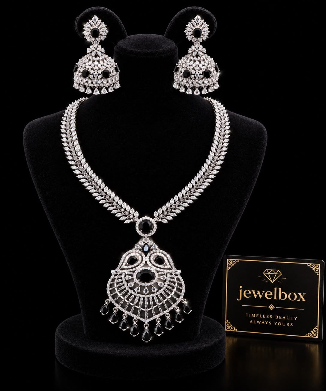 Silver Crystal Statement Necklace & Earrings Set